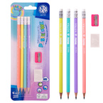 Ołówek HB trójkątny 4szt +gumka temperówka ASTRA