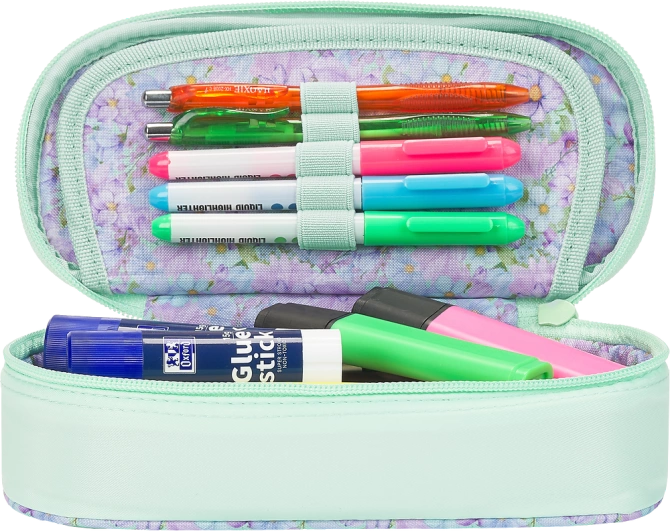 Piórnik kosmetyczka etui usztywniany z klapką miętowy Flowers OXFORD