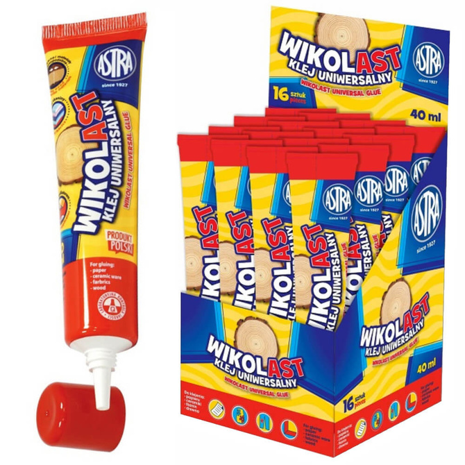 Klej w płynie 40ml tubce z aplikator uniwersalny Wikolast Wikol ASTRA 16szt