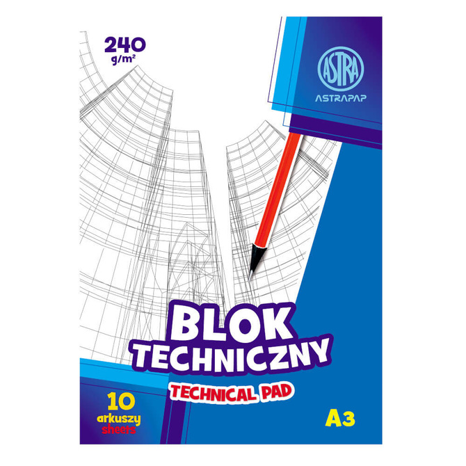 Blok techniczny biały A3 10 kartek 240g/m2 ASTRA