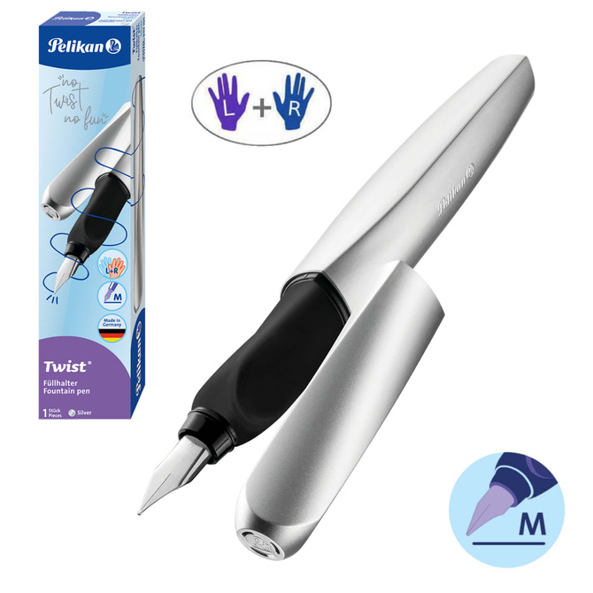 Pióro wieczne Twist dla dzieci prawo/lewo srebrne Silver PELIKAN