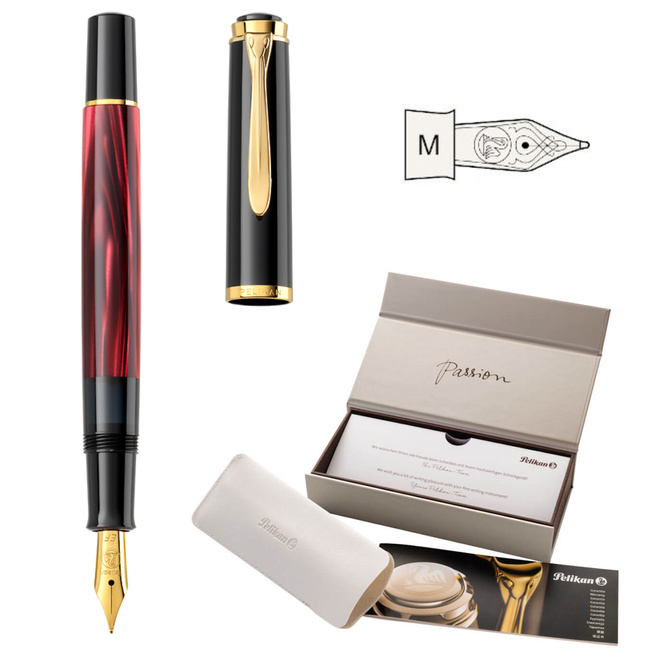 Pióro wieczne Classic M200 M Red Marbled na prezent premium FWI PELIKAN