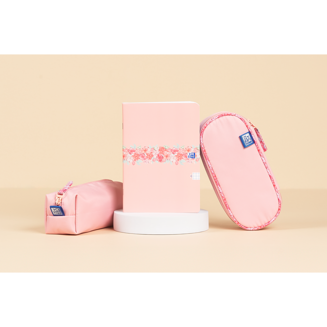 Piórnik kosmetyczka etui usztywniany z klapką brzoskwiniowy Flowers OXFORD