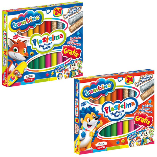 Plastelina szkolna 24 kolory +podkładka do prac plastycznych BAMBINO