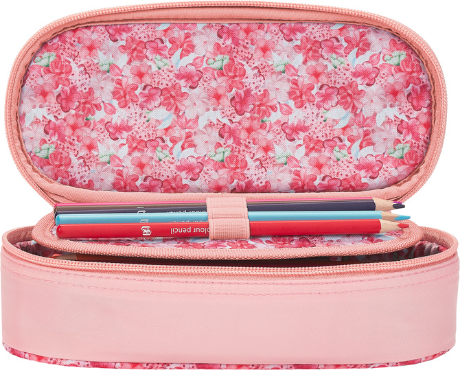 Piórnik kosmetyczka etui usztywniany z klapką brzoskwiniowy Flowers OXFORD