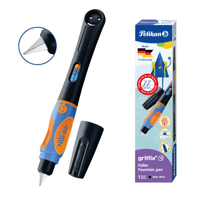 Pióro wieczne Griffix 4 dla dzieci Leworęcznych czarne Neon Black PELIKAN