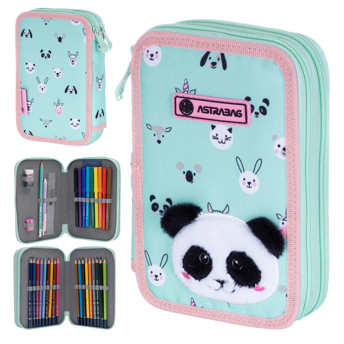 Piórnik podwójny dwukomorowy z wyposażeniem 32el Teddy Panda AC21 ASTRA