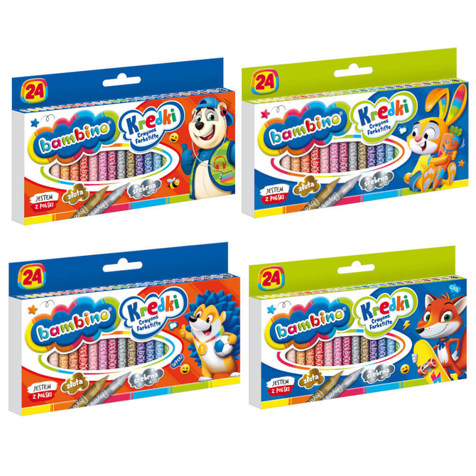 Kredki świecowe glinka kaolinowa + temperówka 24 kolory BAMBINO
