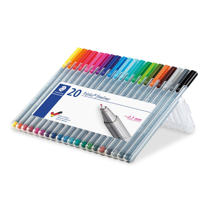 Cienkopisy trójkątne linia 0,3mm w platikowym etui Triplus 20szt STAEDTLER