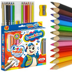 Kredki ołówkowe trójkątne grube JUMBO 12 kolorów +temperówka BAMBINO