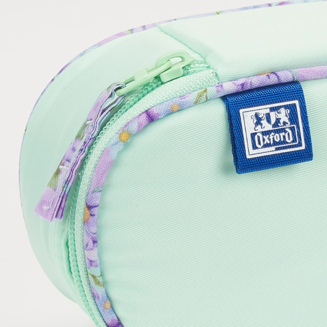 Piórnik kosmetyczka etui usztywniany z klapką miętowy Flowers OXFORD