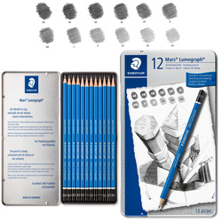 Zestaw ołówek 12szt 6B-4H metalowym pudełku etui Mars Lumograph STAEDTLER