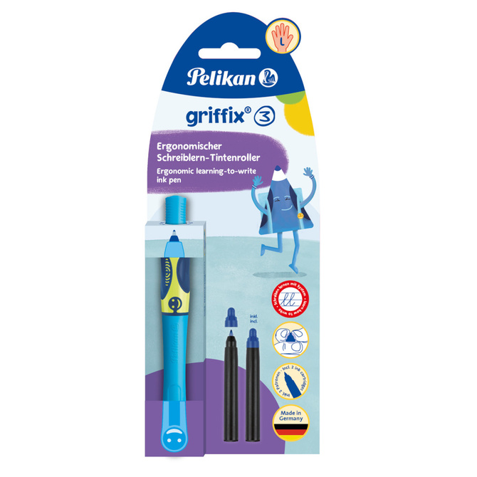 Pióro kulkowe Griffix 3 dla dzieci leworęcznych niebieskie Blue PELIKAN