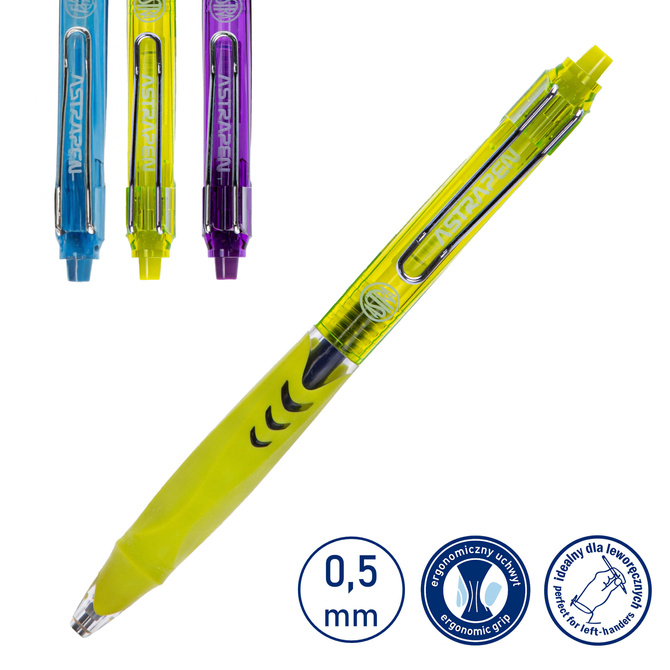Długopis automatyczny szybkoschnący z gumowym uchwytem 0,5mm ZX Speed ASTRA