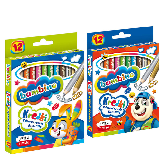 Kredki ołówkowe grube Jumbo w oprawie drewnianej 12 kolorów BAMBINO