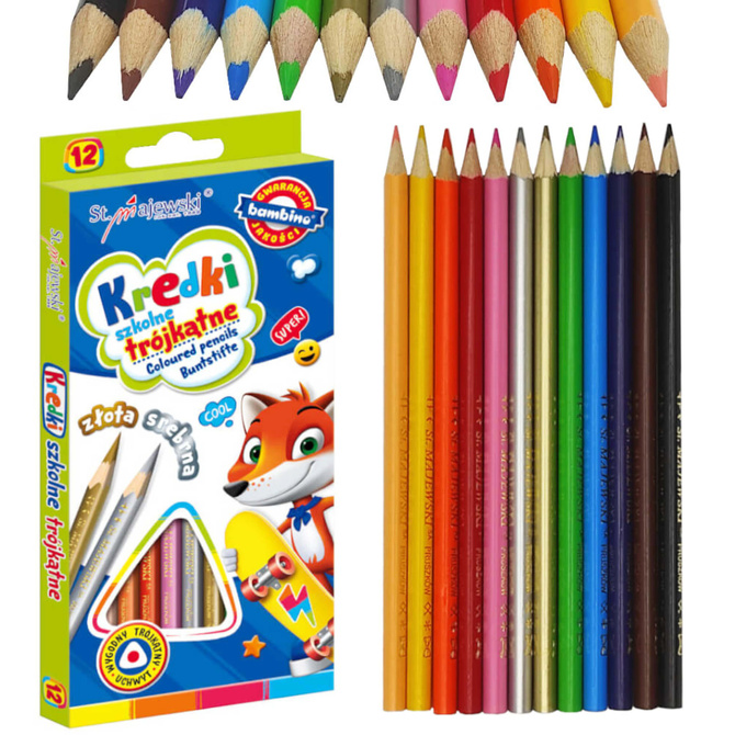 Kredki ołówkowe trójkątne szkolne 12 kolorów BAMBINO
