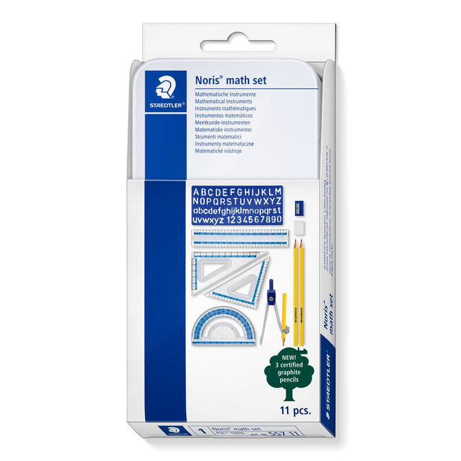 Zestaw geometryczny kreślarski cyrkiel ekierka metalowe etui 11el STAEDTLER