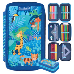 Piórnik potrójny trzykomorowy z wyposażeniem 31el Jungle Safari HERLITZ