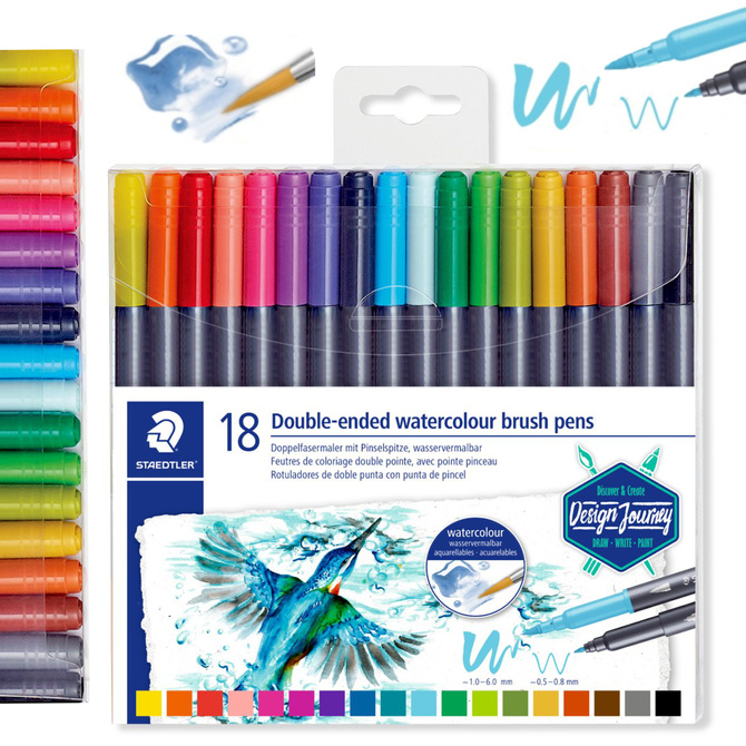 Mazaki pisaki dwustronne pędzelkowe akwarelowe brush pen 18szt STAEDTLER