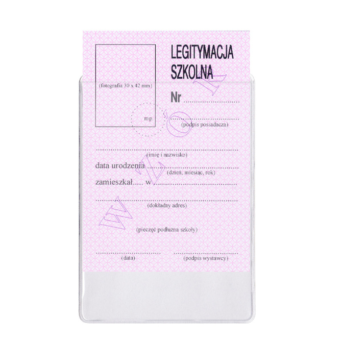 Kieszeń etui okładka na papierową legitymację szkolną 7,7x10,8cm 50szt