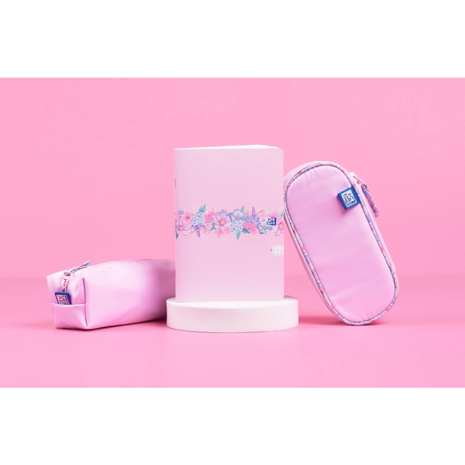 Piórnik kosmetyczka etui usztywniany z klapką różowy Flowers OXFORD