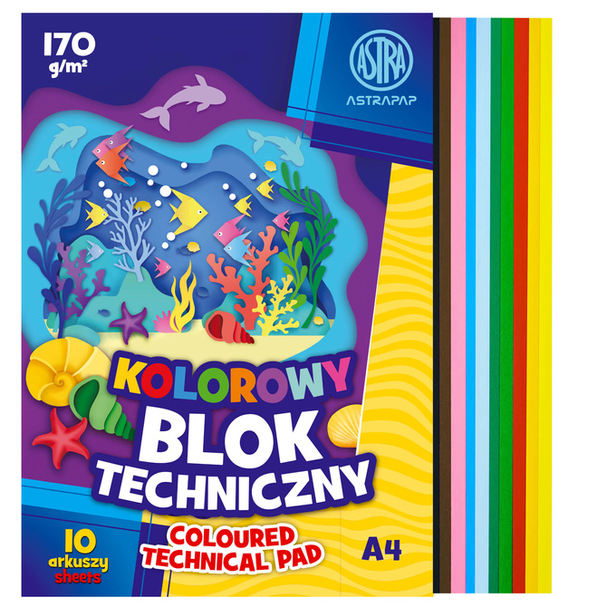 Blok techniczny A4 kolorowy 10 kartek 170g/m2 ASTRA