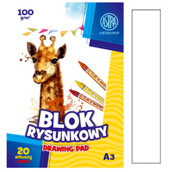 Blok rysunkowy biały A3 20 kartek 100g/m2 ASTRA