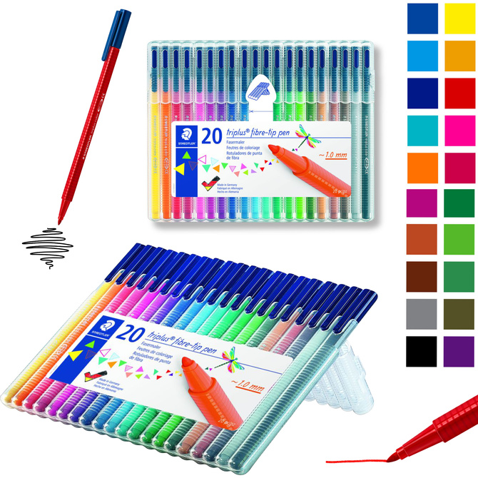Pisaki flamastry mazaki trójkątne plastikowym etui Triplus 20szt STAEDTLER