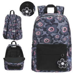 Plecak szkolny młodzieżowy szary czarny kwiatki 26l Bloom OXFORD