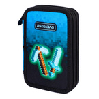 Piórnik podwójny dwukomorowy z wyposażeniem 32el Minecraft Blue Pixel ASTRA