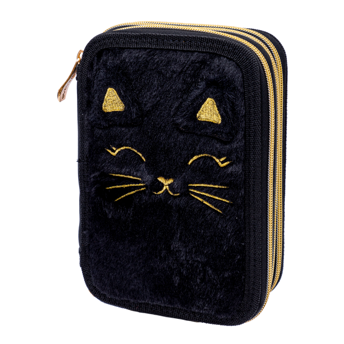 Piórnik potrójny wyposażenie 46el Jumbo futrzany kotek Fluffy Kitty ASTRA