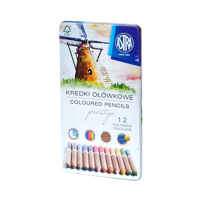 Kredki ołówkowe cedrowe Prestige 12kol metal pudełko ASTRA