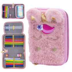 Piórnik z wyposażeniem 22el futrzany pluszowy jednorożec Unicorn AC11 ASTRA