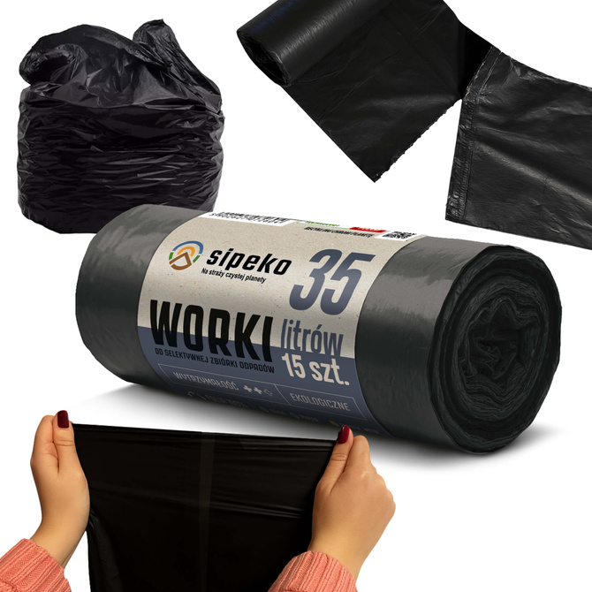 Worki na śmieci odpady zmieszane mocne czarne LDPE ATEST 35l 60szt SIPEKO