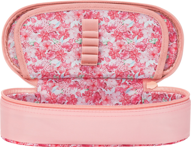 Piórnik kosmetyczka etui usztywniany z klapką brzoskwiniowy Flowers OXFORD