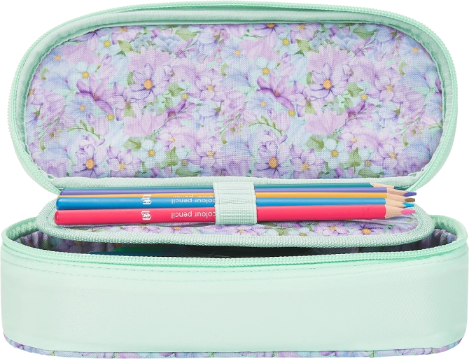 Piórnik kosmetyczka etui usztywniany z klapką miętowy Flowers OXFORD