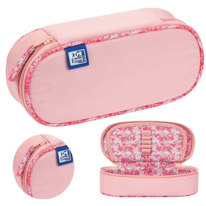 Piórnik kosmetyczka etui usztywniany z klapką brzoskwiniowy Flowers OXFORD