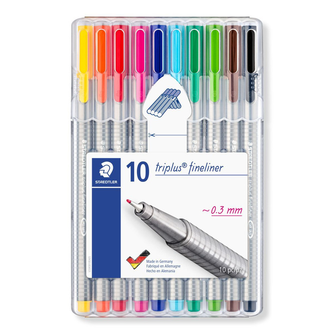 Cienkopisy trójkątne linia 0,3mm w platikowym etui Triplus 10szt STAEDTLER