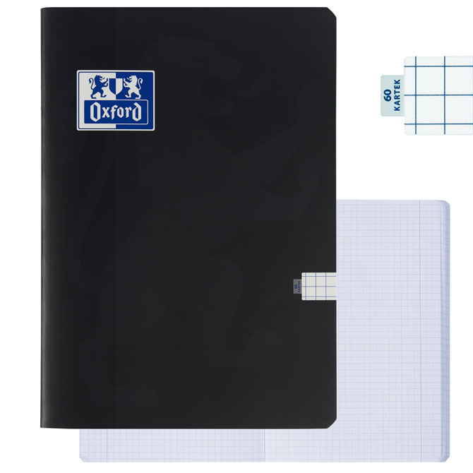 Zeszyt A5 60 kartek w kratkę z marginesem 99,4µm anti-scratch czarny OXFORD