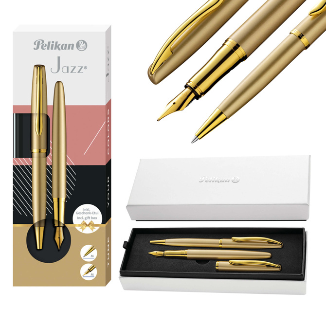 Zestaw pióro wieczne + długopis prezent złoty Gold Jazz Noble PELIKAN