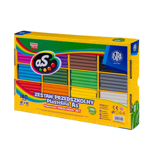 Plastelina zestaw XL do przedszkola 12kolx15szt 180 szt AS ASTRA