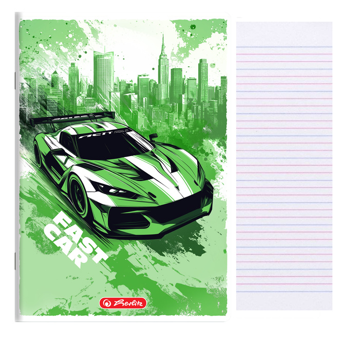 Zeszyt A5 32 kartki podwójna linia kolorowa 3linie 70g/m2 Fast Car HERLITZ