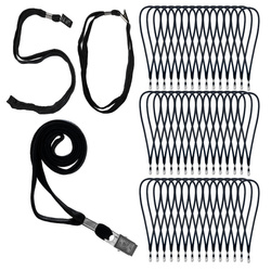 Smycz do identyfikatora na szyję 80cm z klipsem żabką czarna 50szt