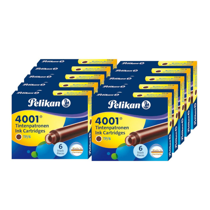 Naboje wkłady pióra wiecznego atramentowe krótkie 4001 brąz 60szt PELIKAN