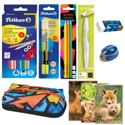 Wyprawka szkolna do szkoły piórnik zeszyty pióro 10el. PELIKAN HERLITZ