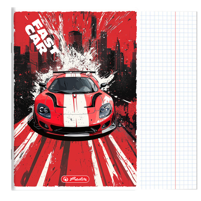 Zeszyt A5 16 kartek w kratkę z marginesem 70g/m2 Fast Car 20szt HERLITZ