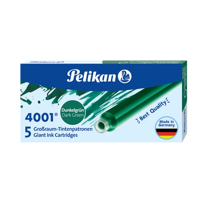 Naboje wkłady pióra wiecznego atramentowe długie 4001 zielone 5szt PELIKAN