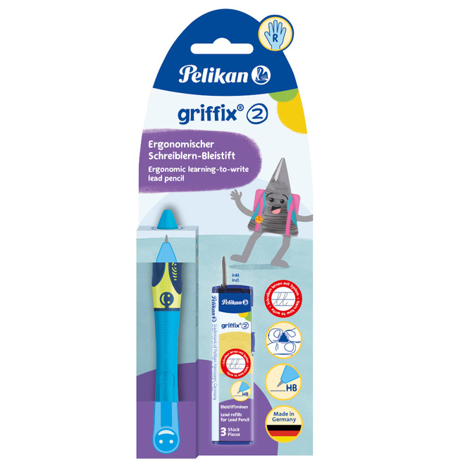 Ołówek Griffix 2 nauki pisania Praworęczny +3 wkłady Fresh Blue PELIKAN