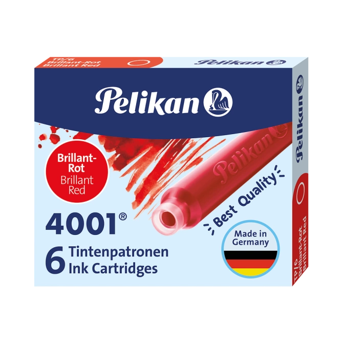 Naboje wkłady pióra wiecznego atramentowe krótkie 4001 czerwon 6szt PELIKAN