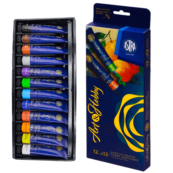 Farby akrylowe w tubce zestaw farb 12 kolorów x 12ml Art&Hobby ASTRA